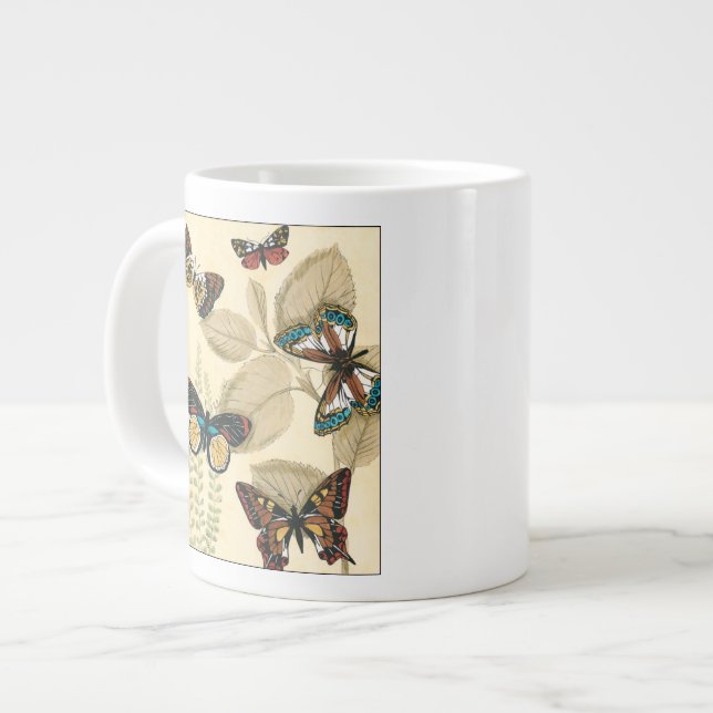 Butterflies Gliding Over Leaves Large Coffee Mug (Front Left)