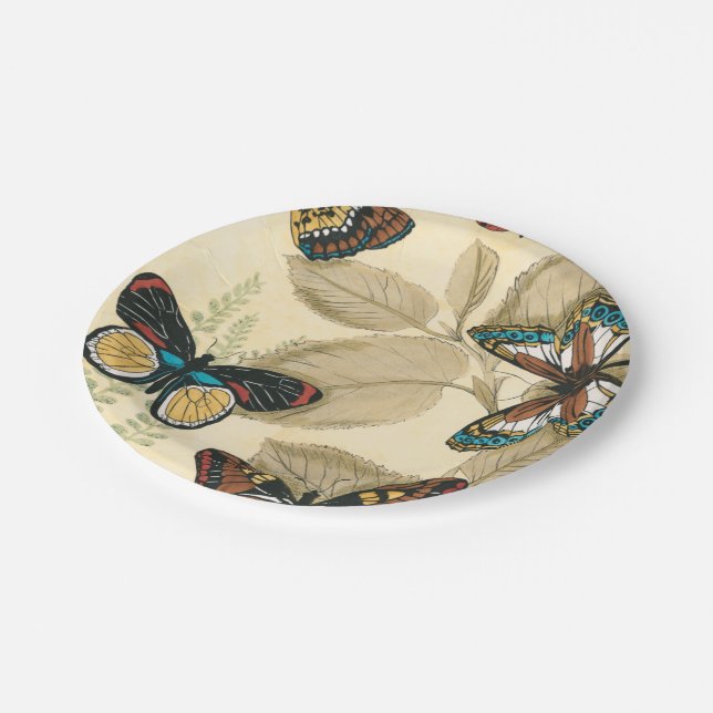 Butterflies Gliding Over Leaves Paper Plate (Angled)