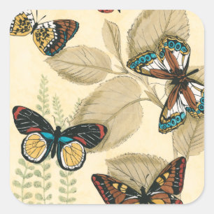Butterflies Gliding Over Leaves Square Sticker