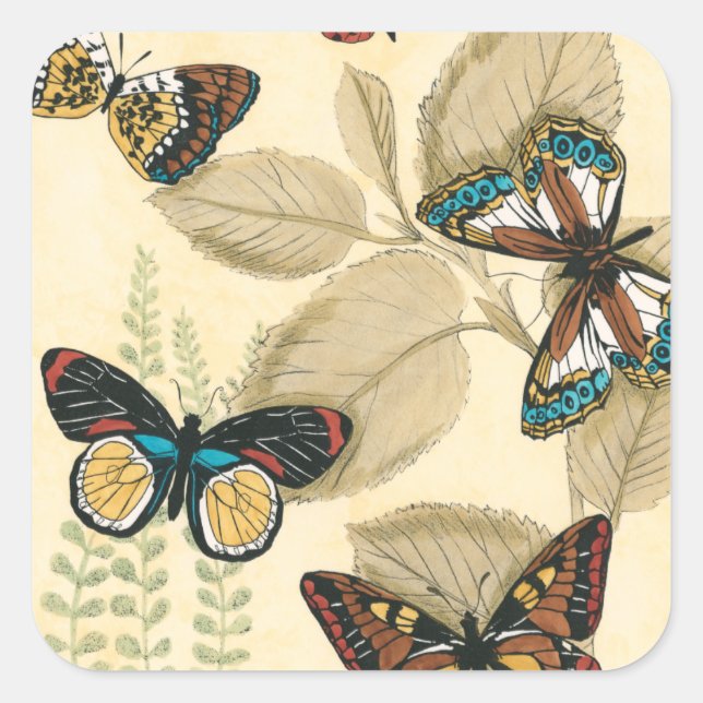 Butterflies Gliding Over Leaves Square Sticker (Front)