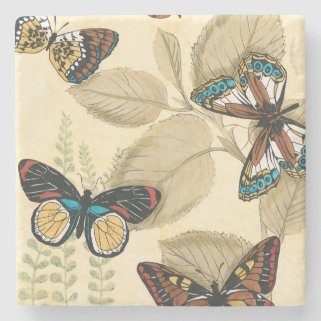 Butterflies Gliding Over Leaves Stone Coaster (Front)