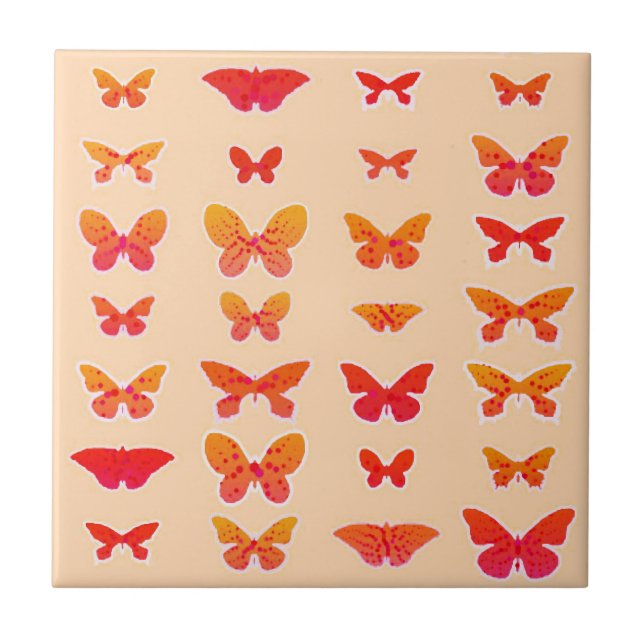 Butterflies, gold, coral pink, soft orange tile (Front)