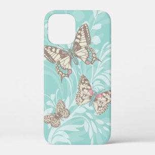 Butterflies graphic modern floral aqua iphone case