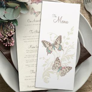 Butterflies hand ink swirl cream brown wedding  menu