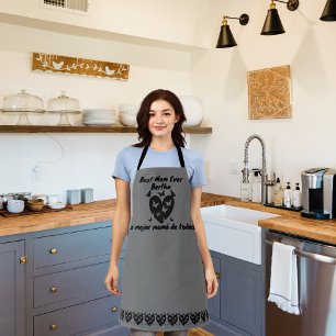 Butterflies & Heart Custom Name, Bilingual Grey Apron