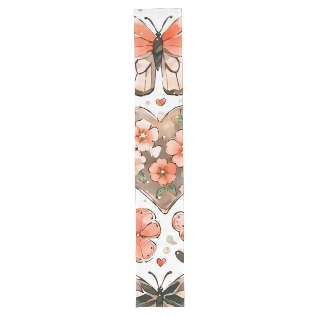 Butterflies, Hearts and Flowers Long Table Runner (Front)