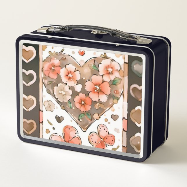 Butterflies, Hearts and Flowers Metal Lunch Box (Back)