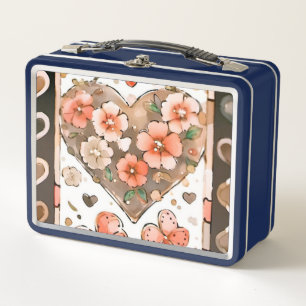 Butterflies, Hearts and Flowers Metal Lunch Box