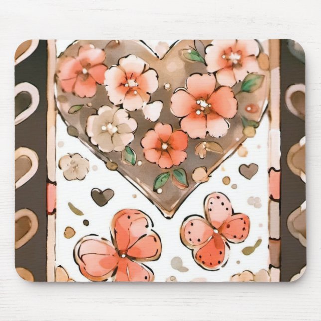 Butterflies, Hearts and Flowers Mouse Mat (Front)