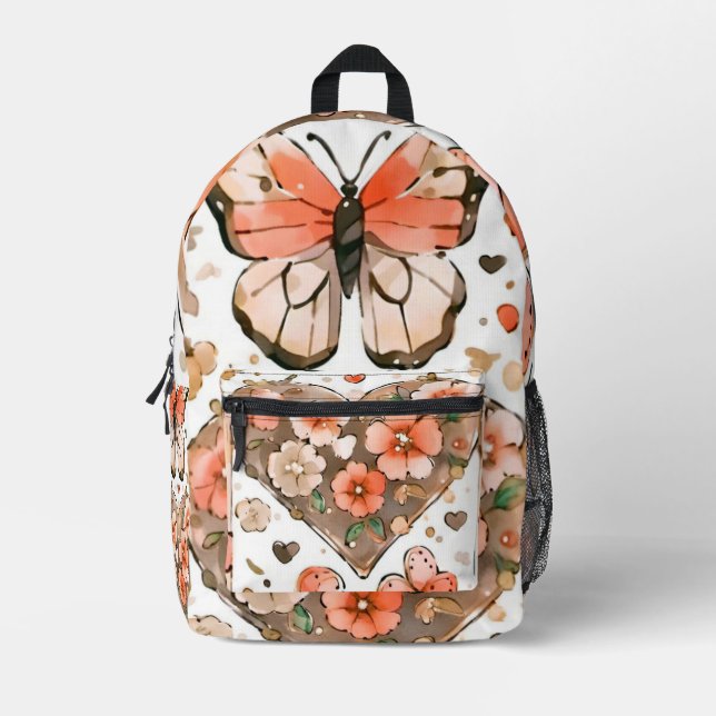 Butterflies, Hearts and Flowers Printed Backpack (Front)