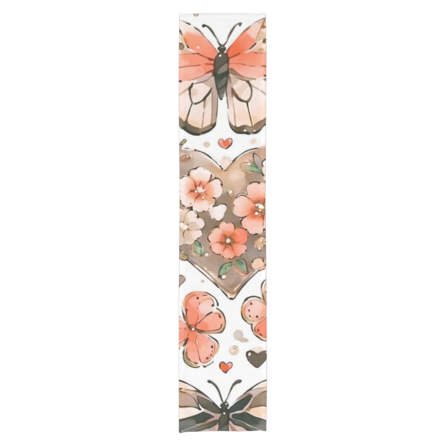 Butterflies, Hearts and Flowers Short Table Runner (Front)