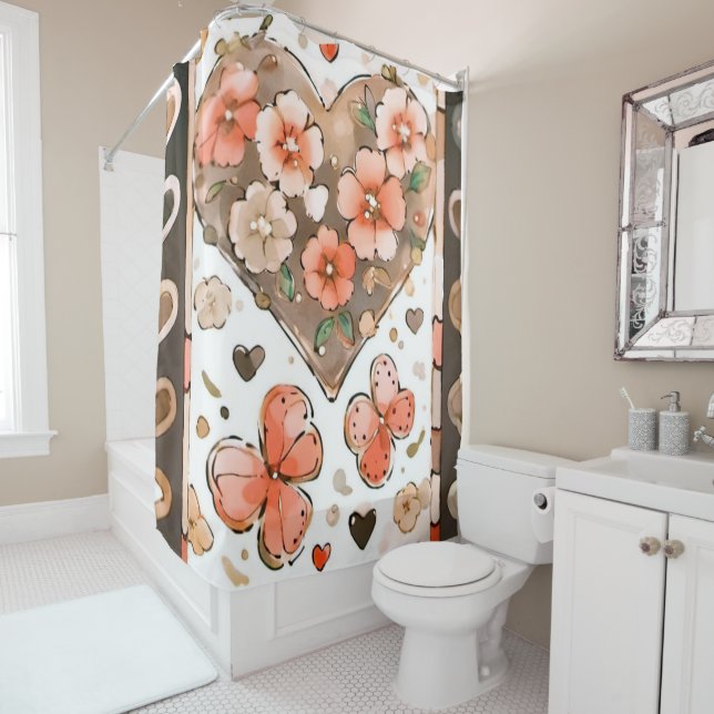 Butterflies, Hearts and Flowers Shower Curtain (In Situ)