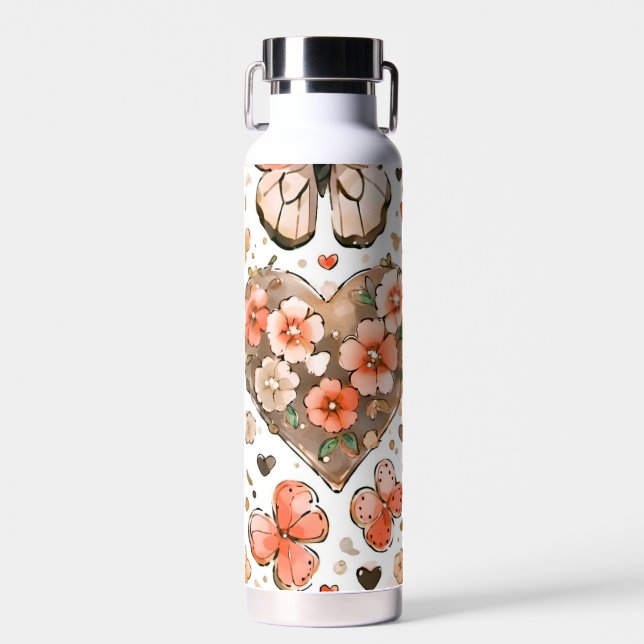 Butterflies, Hearts and Flowers Water Bottle (Front)