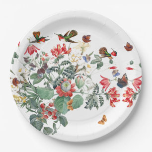 Butterflies Hummingbird Birds Garden Flowers Party Paper Plate
