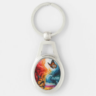 Butterflies in a colorful storm. key ring
