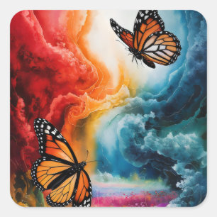 Butterflies in a colorful storm. square sticker