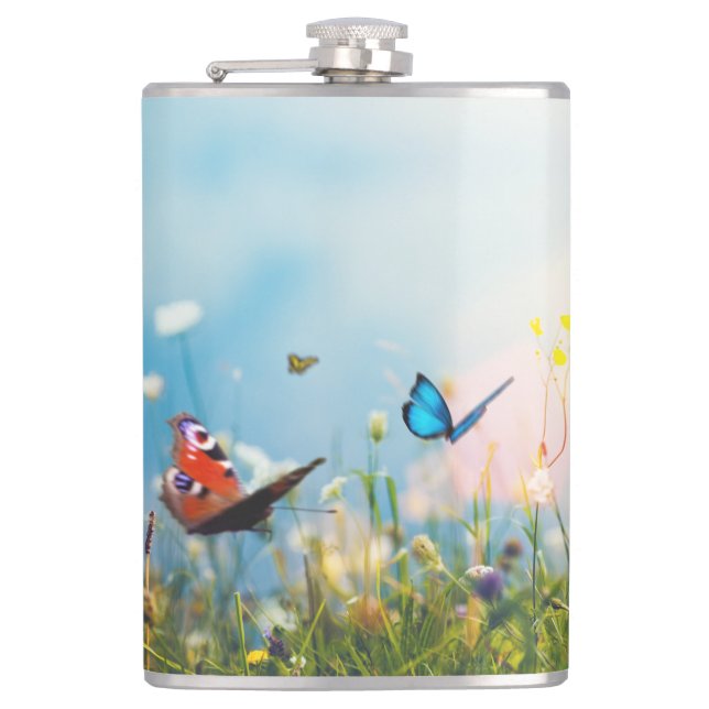 Butterflies in a field of Flowers Flask (Front)
