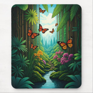 Butterflies in a Lush Jungle Mouse Mat