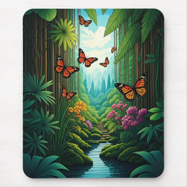 Butterflies in a Lush Jungle Mouse Mat (Front)