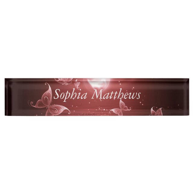 Butterflies in Crimson Moonlight Nameplate (Front)