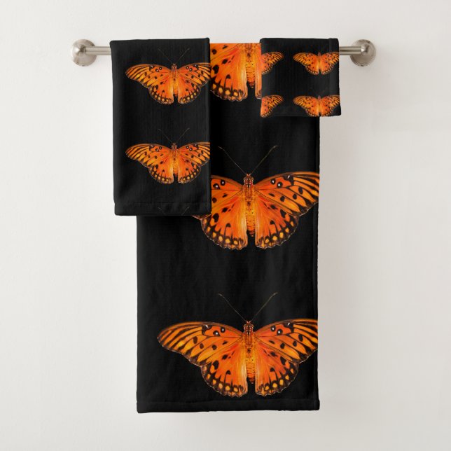 Butterflies in dark bath towel set (Insitu)