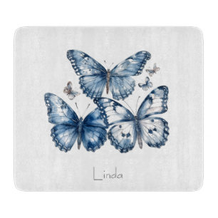 Butterflies in Delft Blue, customisable Cutting Board