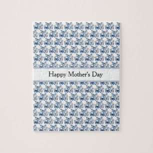 Butterflies in Delft Blue, customisable Jigsaw Puzzle