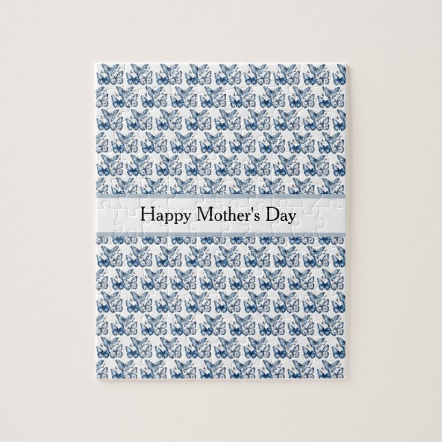 Butterflies in Delft Blue, customisable Jigsaw Puzzle (Vertical)