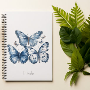 Butterflies in Delft Blue, customisable Notebook