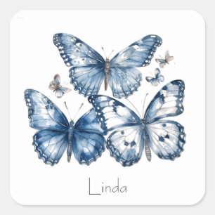 Butterflies in Delft Blue, customisable  Square Sticker