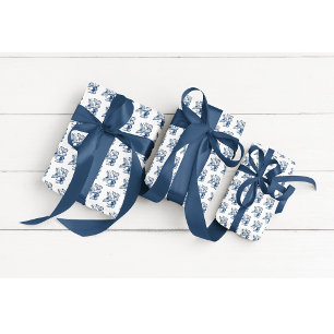 Butterflies in Delft Blue, customisable Wrapping Paper Sheet