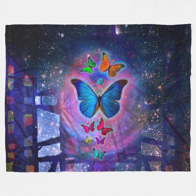 Butterflies in Space Fleece Blanket (Front (Horizontal))