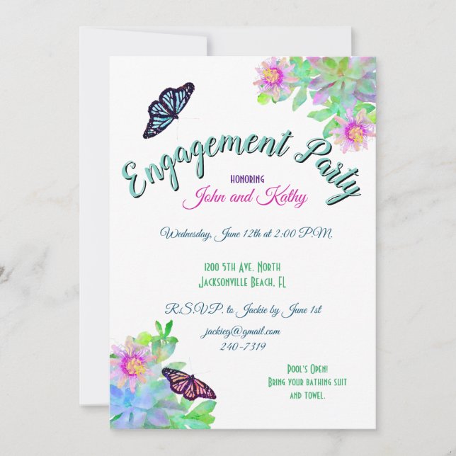 Butterflies In Succulent Garden Engagement Party Invitation (Front)