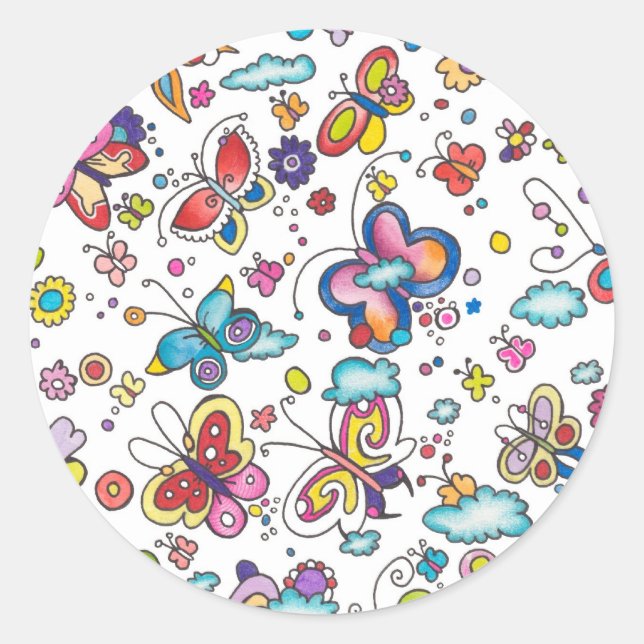 Butterflies in the Clouds Classic Round Sticker (Front)