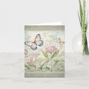 Butterflies In The Garden Vintage Look Note Card 1