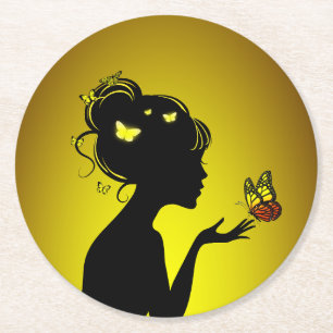 Butterflies In Yellow Butterflies Round Paper Coaster