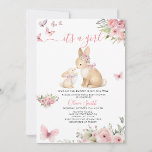 Butterflies It's a Girl Bunny Baby Shower Invitation