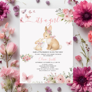 Butterflies It's a Girl Bunny Baby Shower Invitation