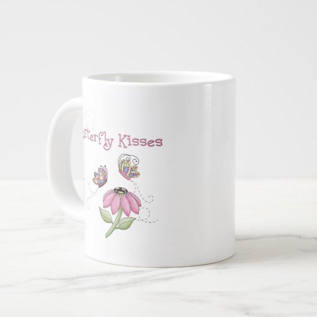 Butterflies Kissing a Flower Large Coffee Mug (Front Left)