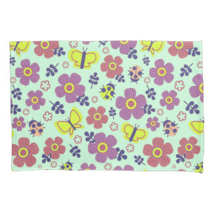 Butterflies, Ladybugs, Flowers, and Leaves Pillowcase