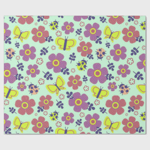 Butterflies, Ladybugs, Flowers, and Leaves Wrapping Paper