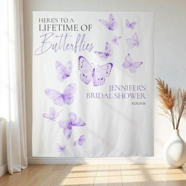 Butterflies Lavender Bridal Shower Backdrops Tapestry (Creator Uploaded)