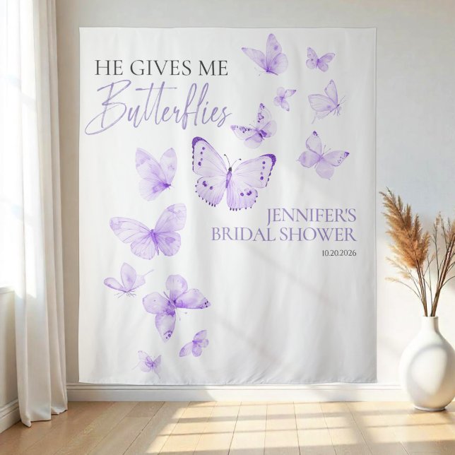 Butterflies Lavender Bridal Shower Backdrops Tapestry (Creator Uploaded)
