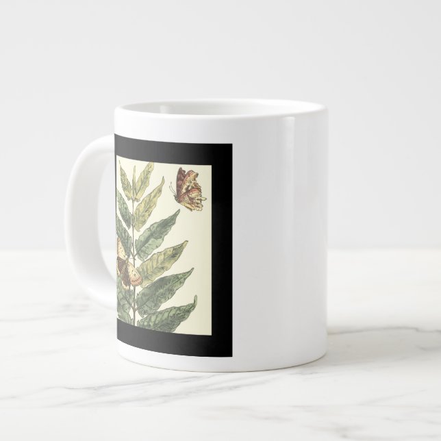 Butterflies & Leaves with Black Frame Large Coffee Mug (Front Left)