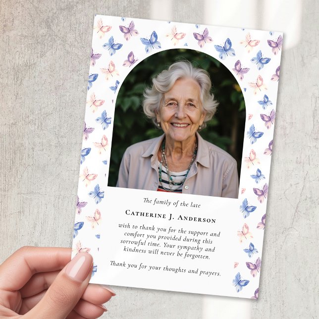 Butterflies Lilac Blue Sympathy Photo Funeral Thank You Card (Creator Uploaded)