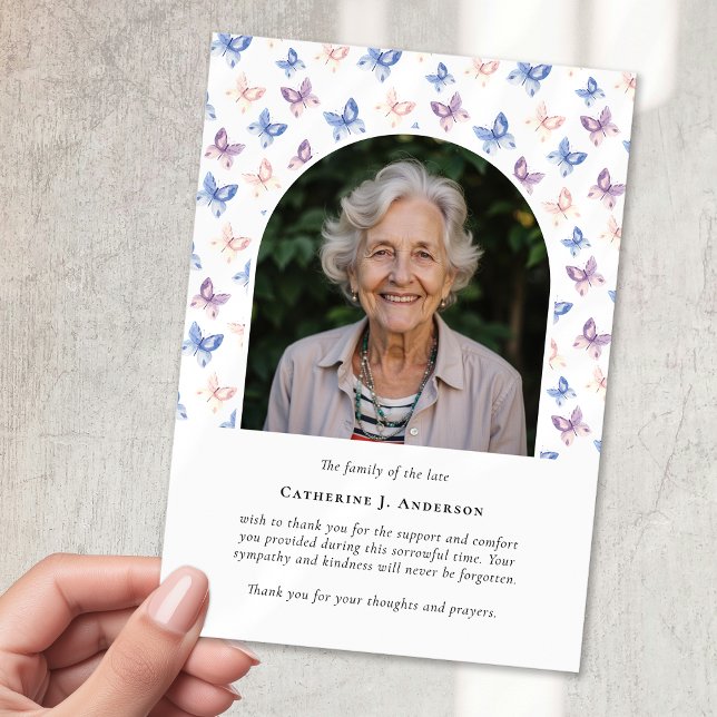 Butterflies Lilac Blue Sympathy Photo Funeral Thank You Card (Creator Uploaded)