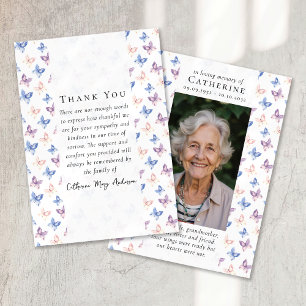 Butterflies Lilac Blue Sympathy Photo Funeral Thank You Card