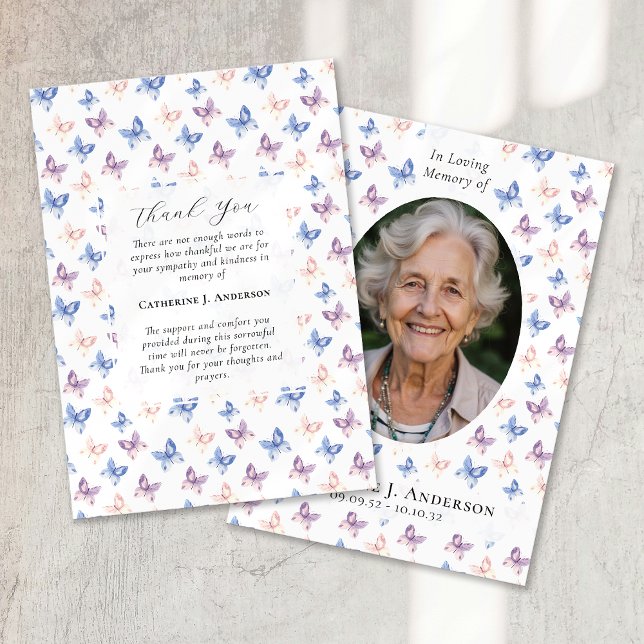 Butterflies Lilac Blue Sympathy Photo Funeral Thank You Card (Creator Uploaded)