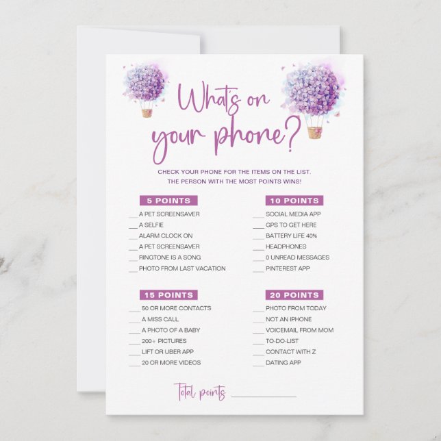 Butterflies Lilac What's On Your Phone Game Card (Front)