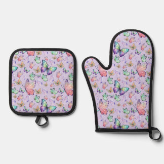 Butterflies Linear Gradient Background Pattern Oven Mitt & Pot Holder Set